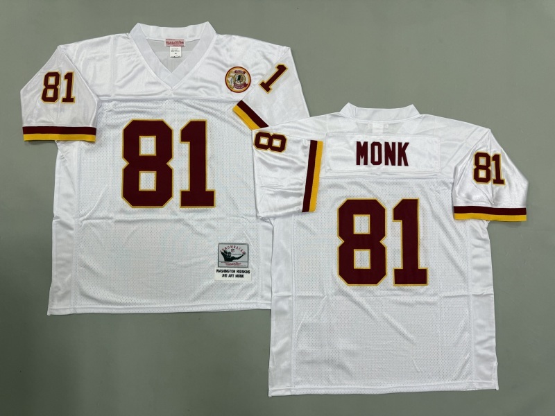 Men 2025 Washington Redskins #81 Monk white Throwback Limited NFL Jersey style 002
